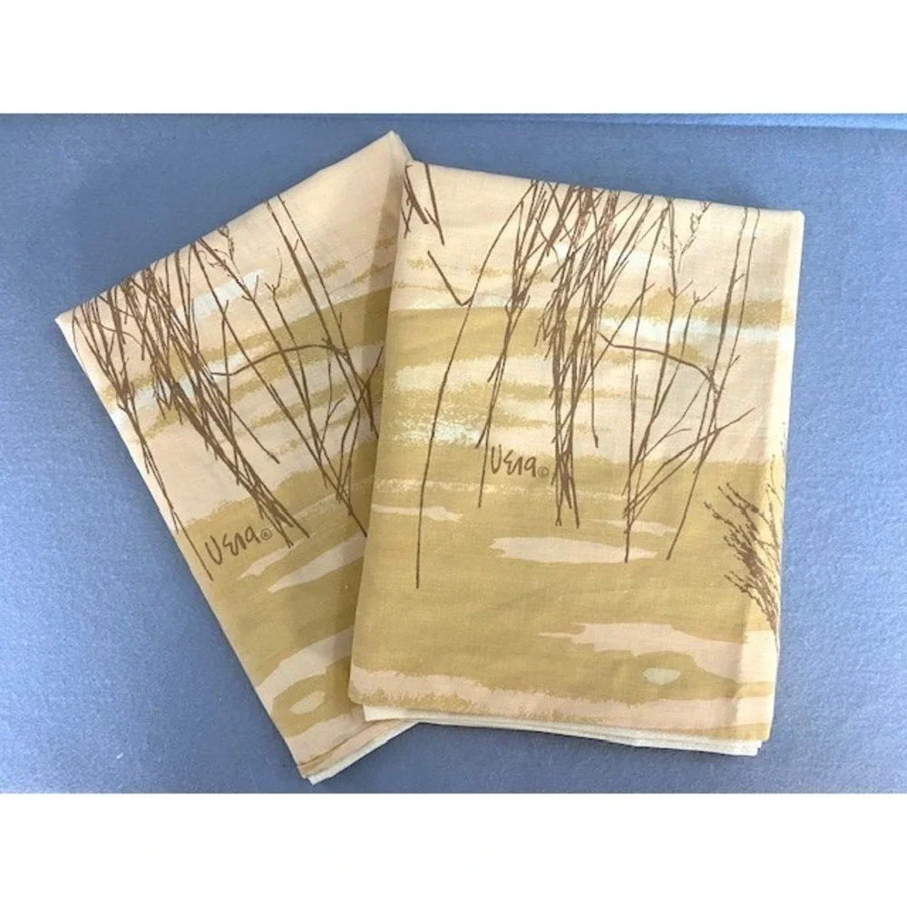 Vintage Vera‎ Neumann Pillowcase Set 2 Tall Grass Wheat 1970s Yellow Tan